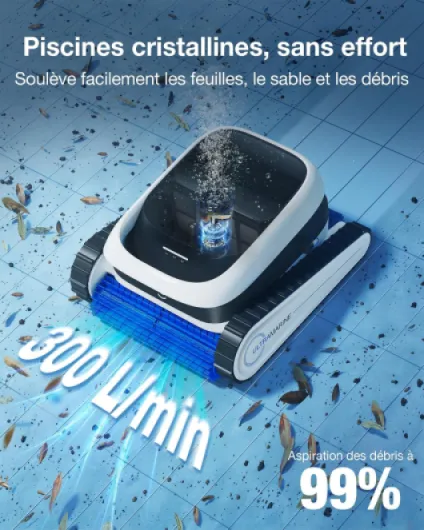 Ultramarine P1 Care kit Robot Piscine Nettoyage Fond et parois, Aspirateur Piscine 180 Min, 180 m², Aspiration UltraPure 300 L/Min, Application, Filtre Double Couche, Navigation SmartNavi bleu