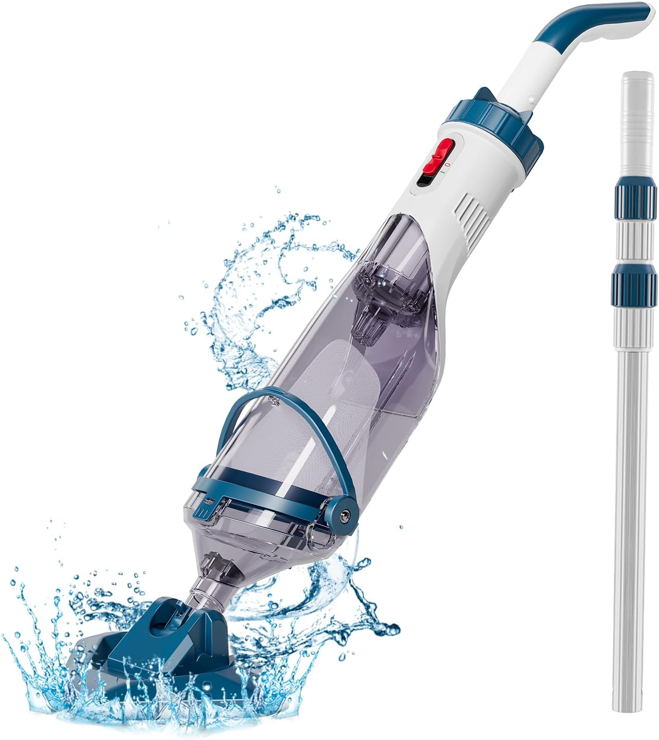 Enhulk Aspirateur de Piscine sans Fil, 60 mins de Autonomie, Perche Télescopique 222cm, 4 Filtres, Débit d’Aspiration Jusqu’à 4200 L/H, Nettoyeur Électrique pour Piscines Hors-Sol/Spas, Bleu