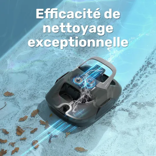 Robot de Piscine sans Fil, Robot de Piscine avec Double entraînement Prend 90 Minutes, stationnement Automatique, Robot de Nettoyage de Piscine, Adapté aux Piscines Hors Sol - Gris