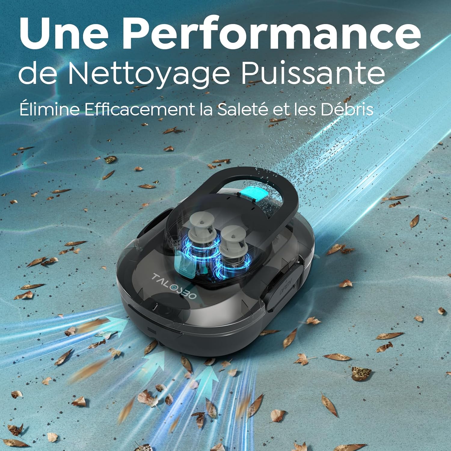 Pleco S1 Robot Piscine, Aspirateur Piscine Hors Sol, Autonomie 80 Min, Nettoyeur de Piscine Compact et Léger, Double Moteur, Idéal pour Les Piscines Hors Sol Noir bleu