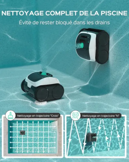 (2025 Upgrade) Robot Piscine sans Fil WYBOT C1-01 Robot Piscine pour Piscines Enterrées & Hors Sol - Nettoyeur 4-en-1 Paroi & Ligne d'eau 150min/150m², Navigation Intelligente, App-Blanc & Vert Clair