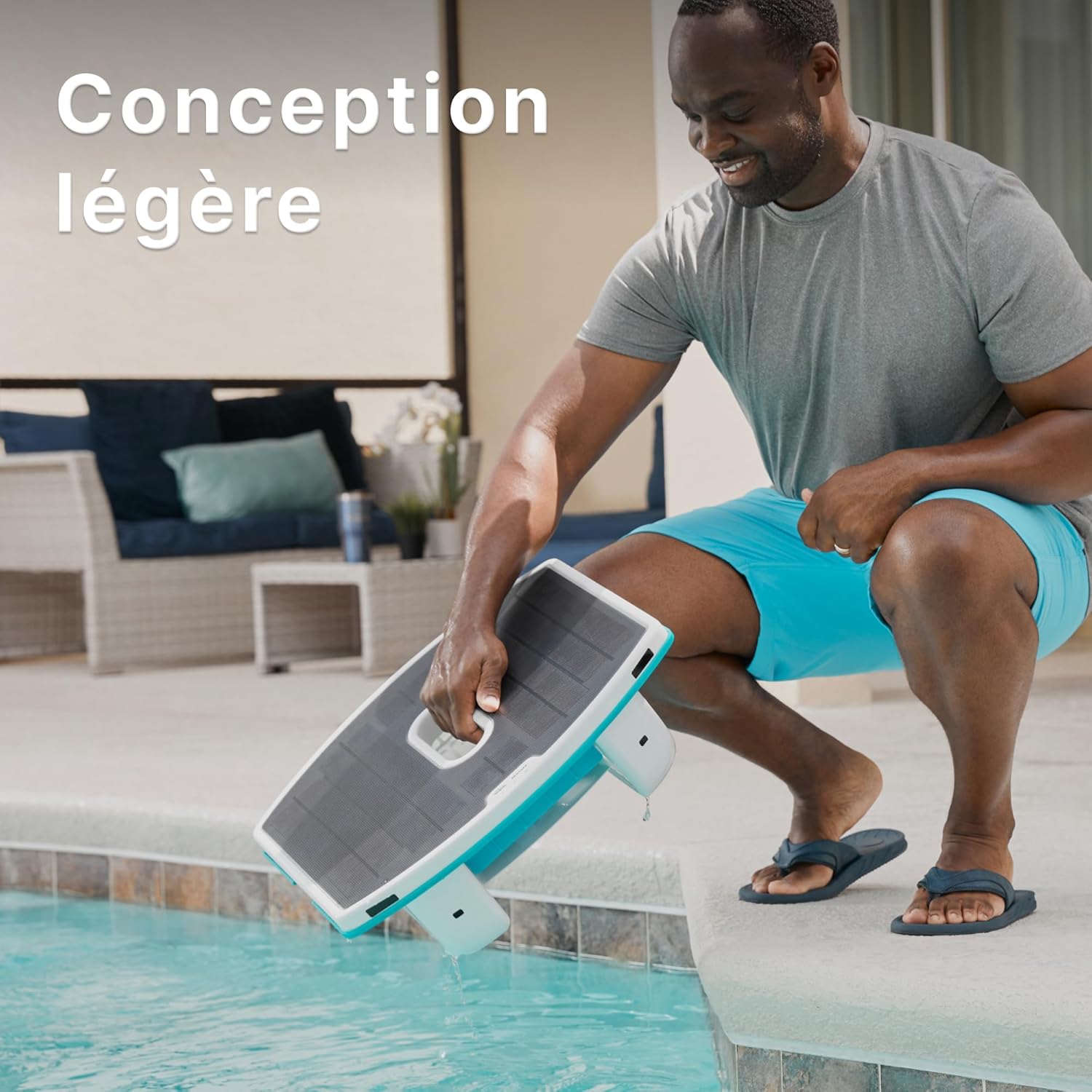 Robot Nettoyeur Skimmer de Piscine Dolphin Skimmi, Nettoie la Surface de l’Eau avec Son Panneau Solaire Intelligent, Contrôle par Application, Filtration Fine