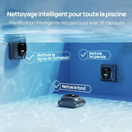 AquaSense 2 Robot Piscine sans Fil Kit avec Couvercle d'origine, Aspirateur Piscine avec Remontée Automatique, nettoie Le Fond, Parois et flottaison, Nettoie la Ligne d'eau en 2 passages Blu Mezzanotte