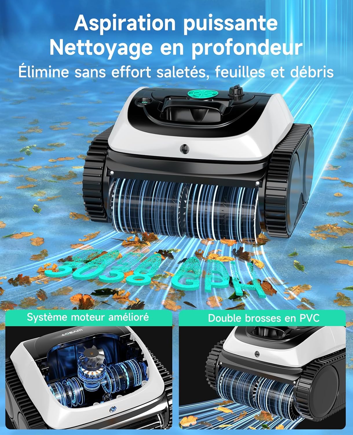 C1 Robot Piscine Fond et Parois 150 Min Aspirateur Piscine avec Planification Intelligente des itinéraires, Nettoyage entièrement Automatique du Sol, 150m² Nettoyage Rapide(Vert Blanc)