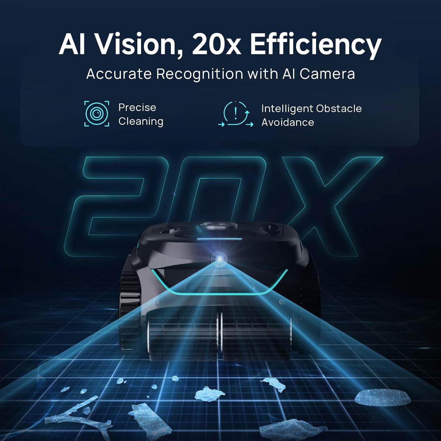 C2 Vision AI Camera Robot aspirateur de piscine sans fil pour piscines creusées, nettoyeur de piscine 8 en 1, filtration ultra-fine, moteur sans balais, aspiration puissante, escalade murale Noir et vert