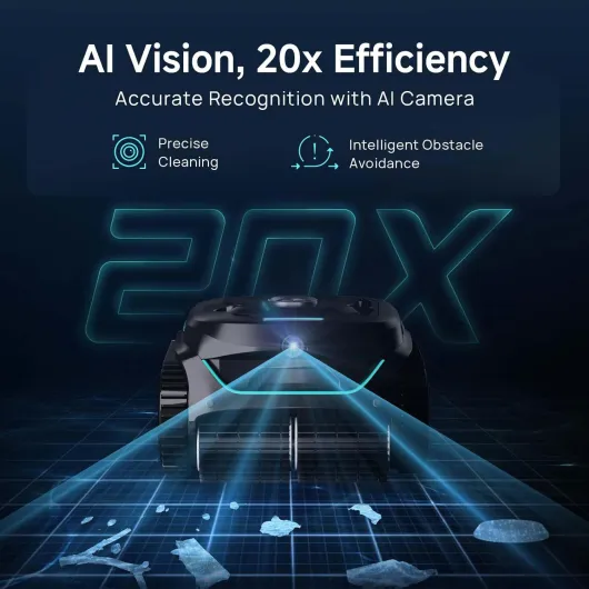 C2 Vision AI Camera Robot aspirateur de piscine sans fil pour piscines creusées, nettoyeur de piscine 8 en 1, filtration ultra-fine, moteur sans balais, aspiration puissante, escalade murale Noir et vert