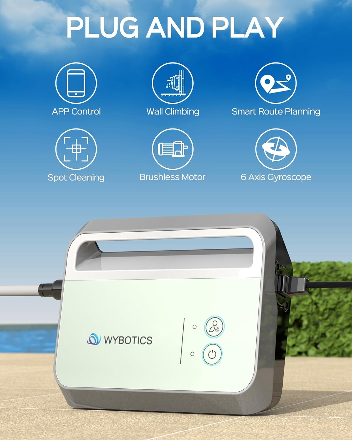 M100 Robot aspirateur de piscine filaire APP avec escalade murale, Smart Mapping Tech, télécommande, robot aspirateur de piscine avec forte aspiration, nettoyage ponctuel, idéal pour les Noir