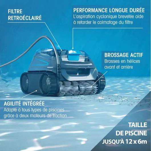 Robot Piscine électrique CNX 30 IQ Zodiac pour Piscine jusqu'à 12x6 m, Nettoyage Fond, parois et Ligne d'eau - Contrôle Via app - Inclus câble 18m, Double Filtration et boîtier de Commande.