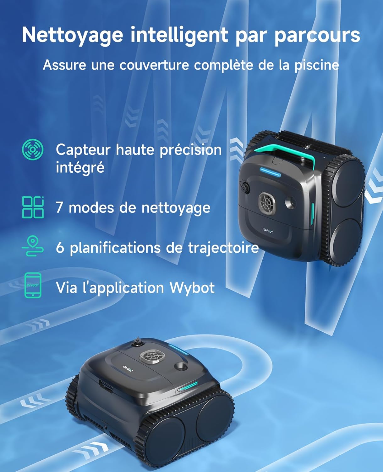 C2 Robot Piscine sans Fil pour Piscines Enterrées 150㎡, Double Filtration, 3 Moteurs, Aspiration Puissante, Nettoyage Parois & Ligne d'eau, 180 Min, App(Noir-Vert Gris)