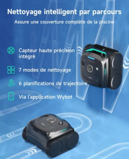 C2 Robot Piscine sans Fil pour Piscines Enterrées 150㎡, Double Filtration, 3 Moteurs, Aspiration Puissante, Nettoyage Parois & Ligne d'eau, 180 Min, App(Noir-Vert Gris)