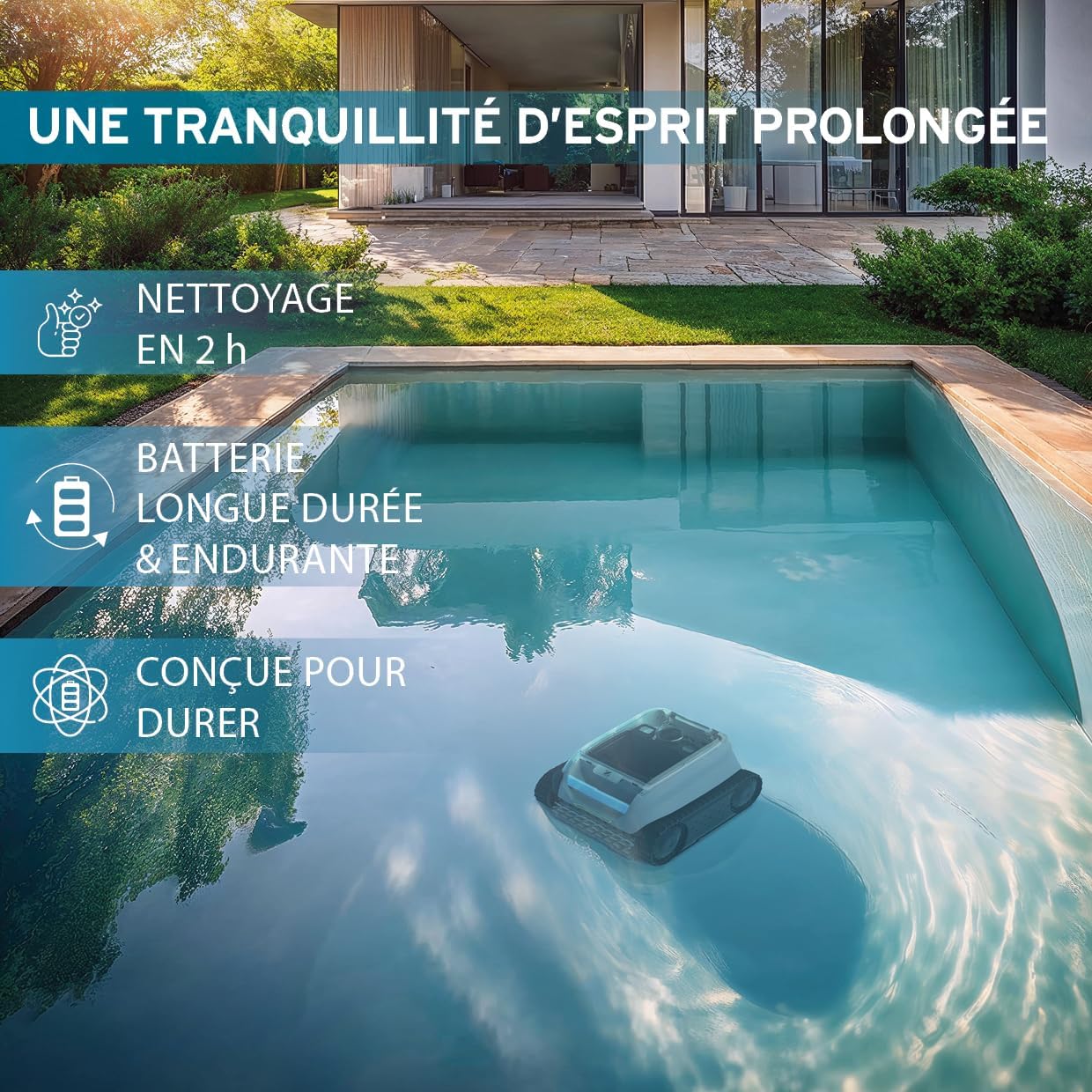 Freedom of 42 IQ Robot Piscine sans Fil pour piscines jusqu'à 10 x 5 m, nettoie Fond, Murs et Ligne de flottaison - Robot Batterie au Lithium et connectivité Via Aqualink