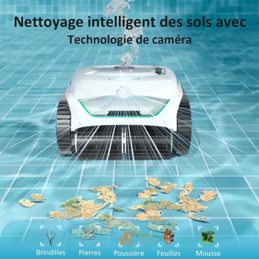 C2 Vision AI caméra Robot Piscine sans Fil avec Batterie, Robot de Piscine Sol et Mur, Filtration à Deux Couches, Aspiration puissante, pour piscines enterrées jusqu'à 180㎡(Blanc-Vert)