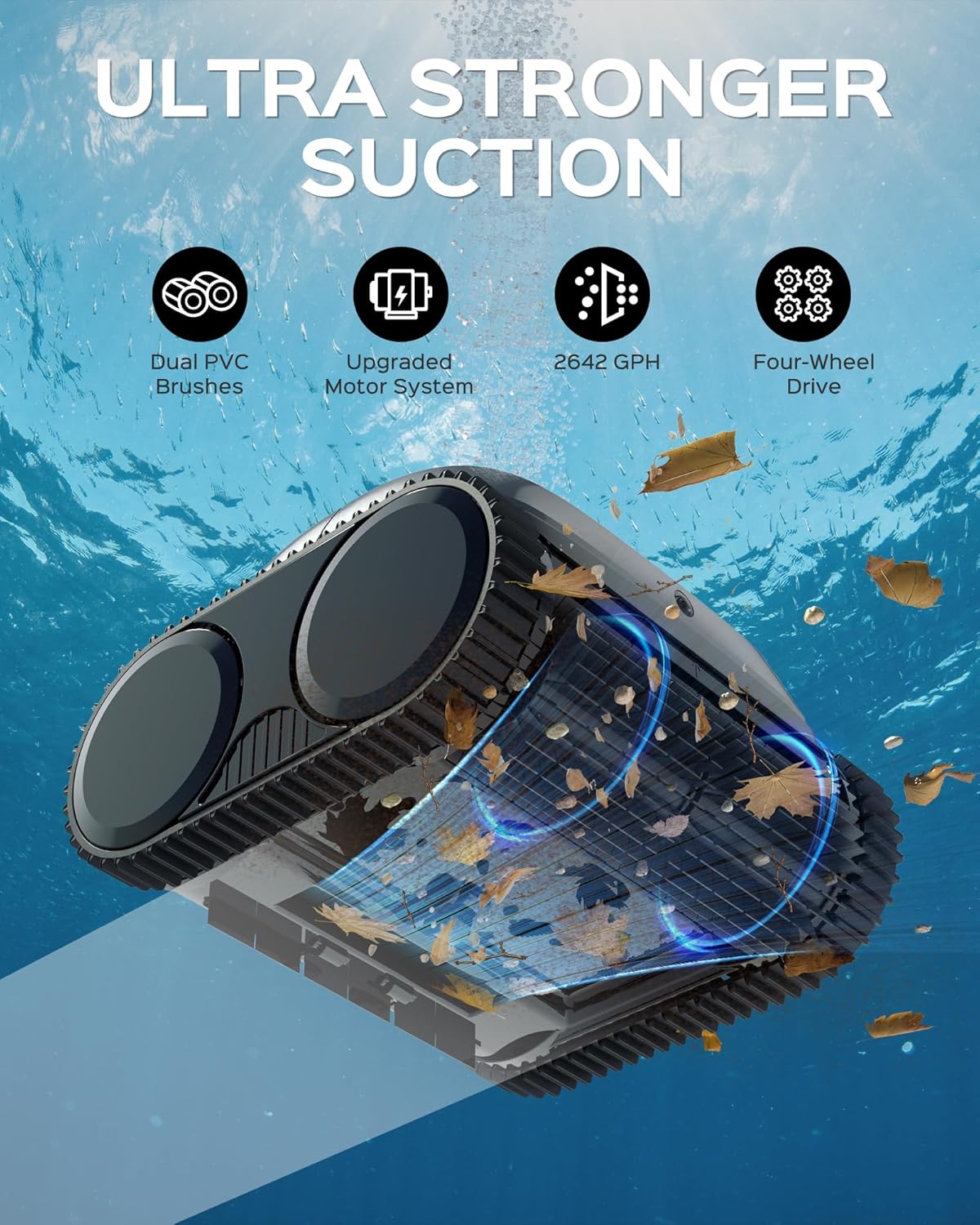 Aspirateur de piscine robotique C1 pour piscines creusées et hors sol, nettoyeur de piscine sans fil de 150 minutes, nettoyage des murs et des conduites d'eau jusqu'à 1 614 m², navigation gris foncé