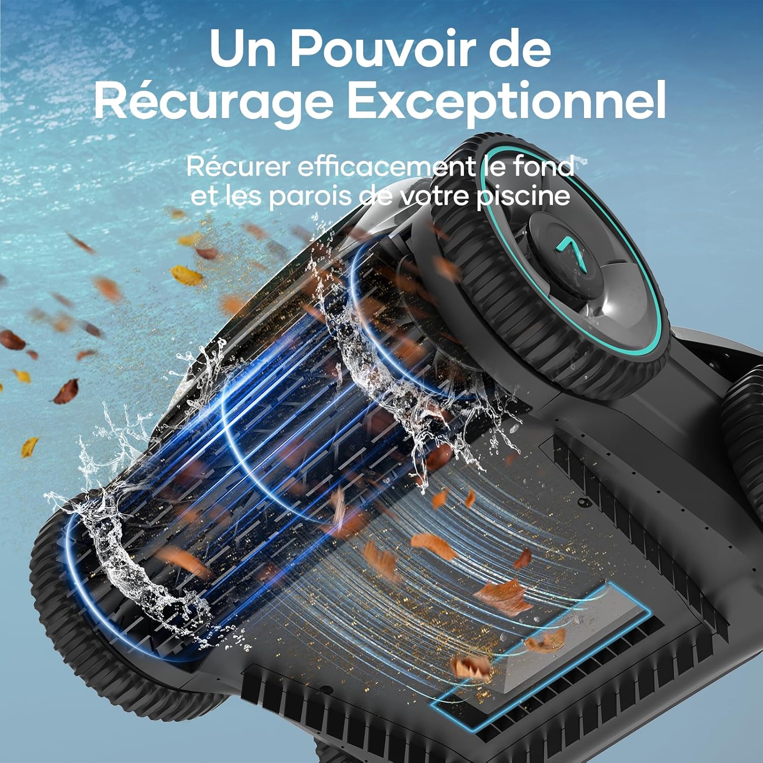 Robot de Piscine Fond et Parois, Système à 4 Moteurs, Navigation WavePath, Aspirateur de Piscine sans Fil, pour Piscines de 150 m², Autonomie de 150 Minutes Seagull Pro