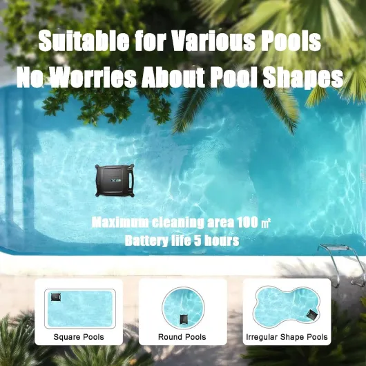 Robot Nettoyeur De Piscine, Double Mode Solaire Et De Charge,Zone De Nettoyage Maximale De 100 Mètres Carrés, avec Fonction De Direction Automatique,Fully-Automatic