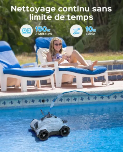 Grampus 400 Robot Piscine, Aspiration Haute Performance 150W, Double Moteur, Nettoyage Programmée, Réglage Multi-Angle des Buses, Universel pour Piscines Hors-Sol et Enterrées