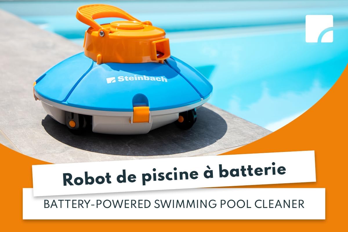 Steinbach Poolrunner Battery Basic 2.0-061208 - Aspirateur de Fond sans Fil pour piscines jusqu'à 10 m² de Surface de Fond - Jusqu'à 60 Minutes d'autonomie - Convient également pour l'eau salée
