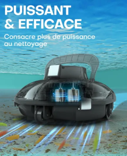 Winny 200 Robot Piscine, Aspirateur Piscine Sans Fil Avec Batterie, Autonomie 75 Min pour Piscines Hors-Sol 60m², Double Filtration,Stationnement Automatique(Transparent Noir-Blanc)