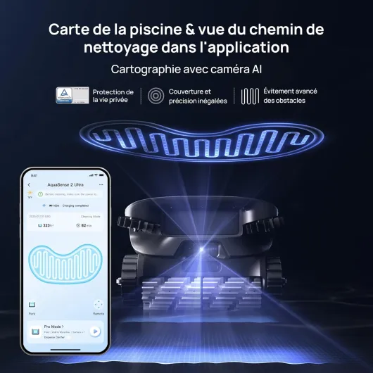 AquaSense 2 Ultra Kit Robot de Piscine sans Fil, Cartographie par IA, Nettoyage Complet 5-en-1, détection de débris basée sur l'IA, Nettoyage de Plateformes à Plusieurs Niveaux
