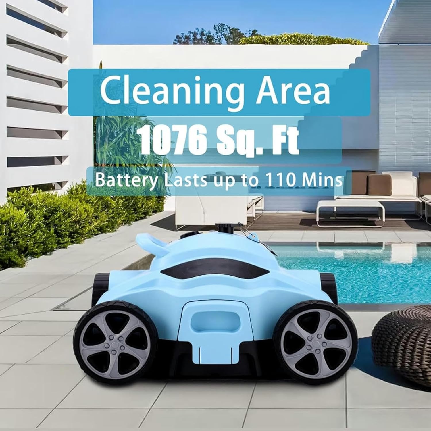 Robot Nettoyeur de Piscine, aspirateur Robot sans Fil, autonomie jusqu'à 110 Minutes, Nettoyage Automatique et stationnement Automatique, pour piscines jusqu'à 1 076 pi²
