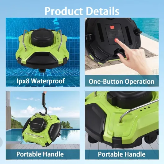 Robot Piscine Fond et Parois,Robot Nettoyeur de Piscine sans Fil,Nettoyeur de Piscine Compact,Ligne d'eau, Autonomie de 210 Min, 21950 LPH Max, pour Piscines 150㎡