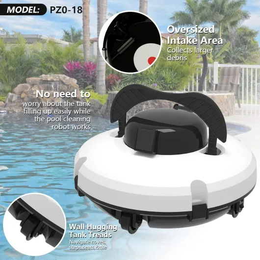 Robot Piscine Fond et Parois, Ligne d'eau, Aspirateur Piscine sans Fil, 120Min d'Autonomie, Escalader Les Murs,Deux Ports d'Aspiration Puissants, 3.4 Kg Ultra Léger, Idéal pour Piscines Enterr (Blanc)
