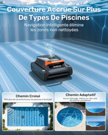 Robot Piscine sans Fil, Navigation WavePath, Aspiration 3960 GPH, Double Filtration, Nettoyage Fond/Parois/Ligne d’Eau, Autonomie Jusqu’à 200 Min, Via App, Piscines Enterrées Jusqu’à 200 m² Orange