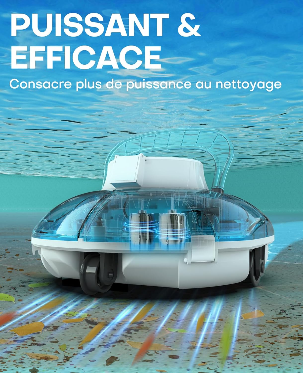 Winny 200 Robot Piscine, Aspirateur Piscine Sans Fil Avec Batterie, Autonomie 75 Min pour Piscines Hors-Sol 60m², Double Filtration,Stationnement Automatique(Transparent Bleu-Blanc)