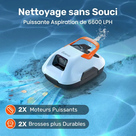 Robot Piscine sans Fil, Aspirateur Automatique Piscine Hors Sol, 90 Min d’Autonomie, Retour Automatique, Portable, Robot de Piscine Jusqu’à 80 m² Blanc
