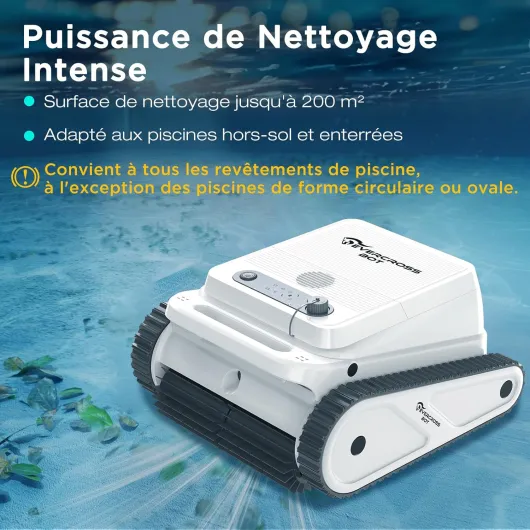 U8 Robot Piscine Fond et Parois, sans Fil avec Nettoyage Ligne d'eau, 120 Min Autonomie, Navigation Intelligente, Stationnement Automatique, Contrôle Via App, Jusqu’à 200㎡ Blanc