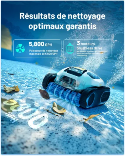 E1 Robot Piscine sans Fil, Autonomie de 210 Mins, 21950 LPH Max, 5 Modes Robot de Piscine, Nettoyage des Parois et de la Ligne d'eau, Contrôle par App, Trajet SmartArc, Idéal pour Piscines 150㎡ Blanc
