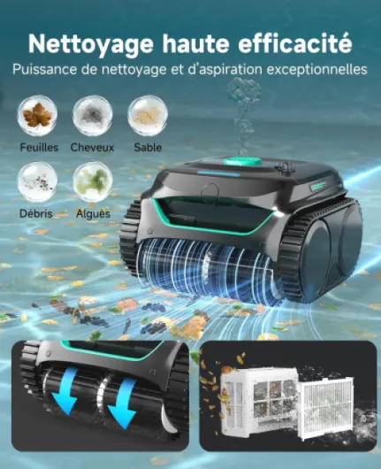 C2 Robot Piscine sans Fil, Double Filtration, 3 Moteurs, Aspiration Puissante, Nettoyage Fond et Parois & Ligne d'eau, 180 Min, pour Piscines Enterrées 150㎡, App(Vert Noir foncé-Vert)