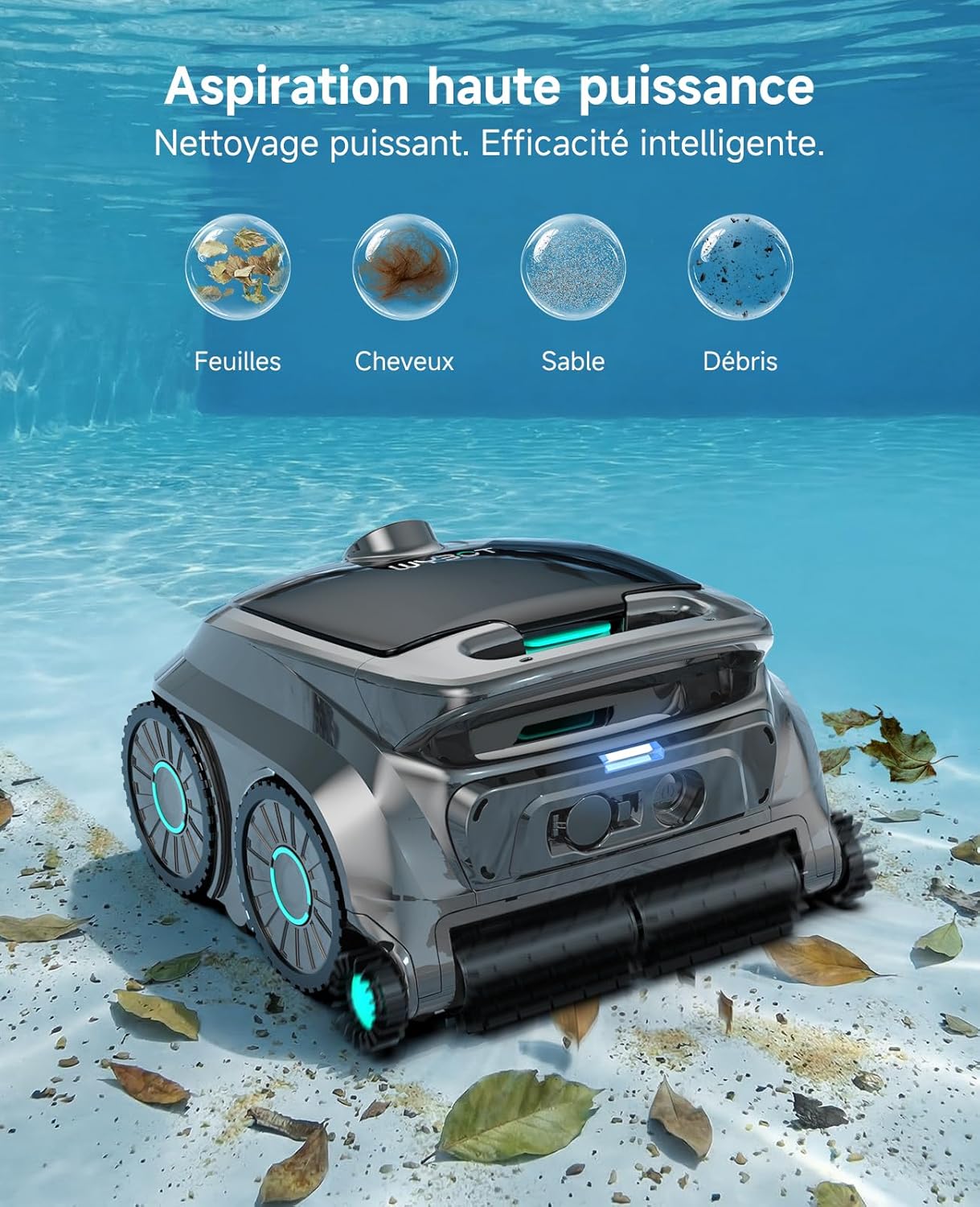 OS600 Robot Piscine sans Fil, Nettoyage Fond Et Parois, Autonomie 120 Min, Navigation Intelligente, Stationnement Automatique, pour Piscines Enterrées Et Hors-Sol, Vert-Gris