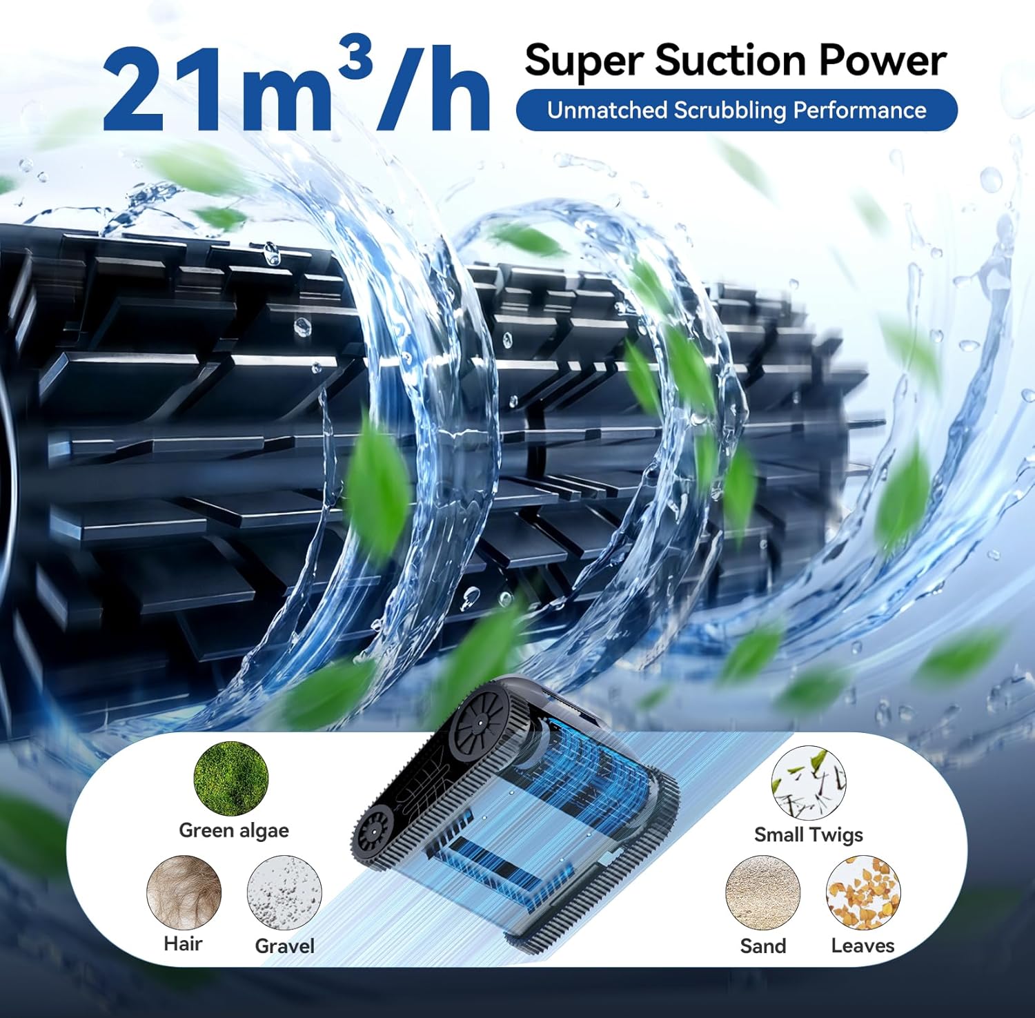 (Upgrade 2026) Pondee X5 Robot de Piscine sans Fil Fond et Parois, Aspirateur 21 m³/h Saugkraft, Navigation Intelligente, 3 Moteurs Brushless, Autonomie 180 Min, Ligne d'eau, Bassins jusqu'à 300m² noir mat et bleu