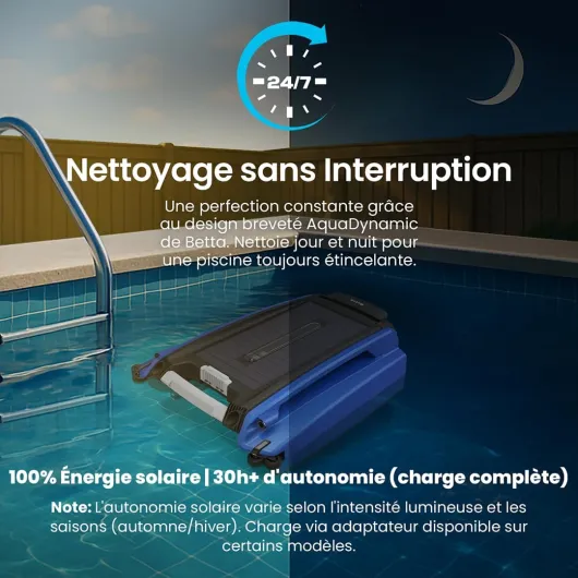 SE Robot Nettoyeur Skimmer Solaire de Surface Piscine, Autonomie 30h, Moteurs Résistants Sel/Chlore, Anti-Obstacle Intelligent, Nettoyage Automatique 24/7 - Bleu