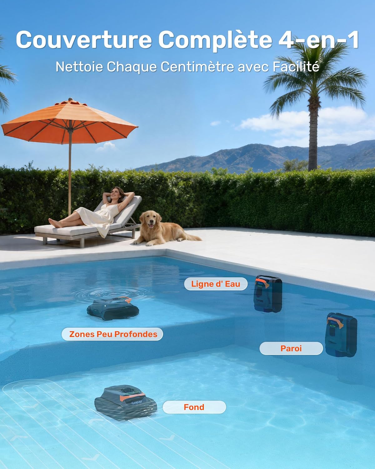 LiteVac G1 Robot Piscine Fond et Parois, 6,9 kg Ultra Léger, Jusqu’à 200 Min d’Autonomie, Double Filtration, Navigation Intelligente & App, pour Piscines Jusqu’à 200 m², Orange