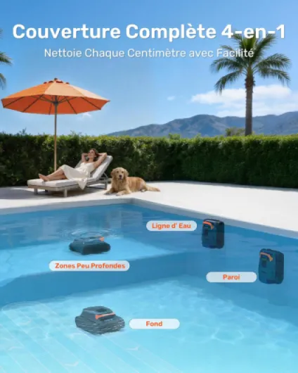 LiteVac G1 Robot Piscine Fond et Parois, 6,9 kg Ultra Léger, Jusqu’à 200 Min d’Autonomie, Double Filtration, Navigation Intelligente & App, pour Piscines Jusqu’à 200 m², Orange