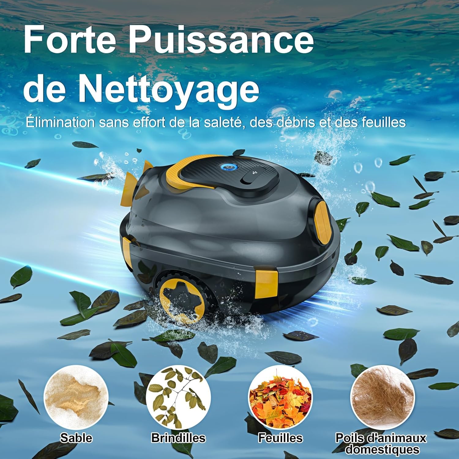 MEDOXA Robot de Piscine sans Fil, aspirateur de Piscine Automatique, 120 Minutes d'autonomie, stationnement Automatique, léger, Puissant Robot pour Piscine Hors-Sol/enterrée jusqu'à 110 ㎡(Noir Bleu)