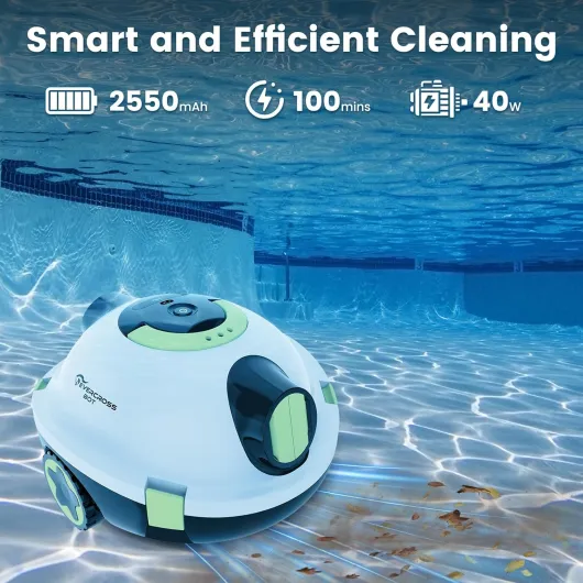 (2026 Nouveau) EVERCROSS BOT Robot Piscine sans Fil - Autonomie 100 Min, Aspirateur de Piscine Automatique pour Fond, Double Moteur 40W, pour Piscines jusqu'à 120㎡, Bac à Débris 3L, IPX8 Blanc