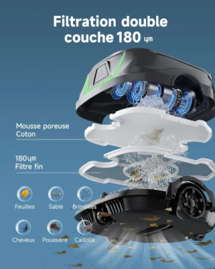 A1/OS2010 Robot Piscine sans Fil pour Piscines Hors-Sol, Aspirateur Automatique, Robot Piscine 120 Min Autonomie, Double Filtration, LED, Charge 2.5h, 4 Modes,Vert forêt