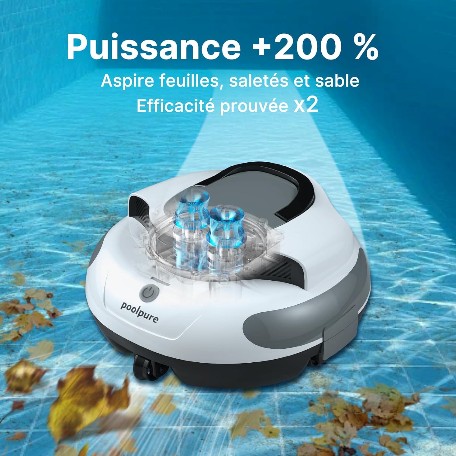 2026 Robot Piscine sans Fil Aspirateur de Piscine Automatique avec Capteurs Hall, Autonomie 100 Min, 5000mAh, pour Piscine Hors Sol et Enterrée jusqu'à 90m², Système de Roues Innovant Blanc-2026