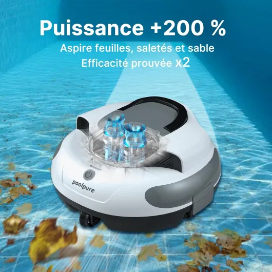 2026 Robot Piscine sans Fil Aspirateur de Piscine Automatique avec Capteurs Hall, Autonomie 100 Min, 5000mAh, pour Piscine Hors Sol et Enterrée jusqu'à 90m², Système de Roues Innovant Blanc-2026