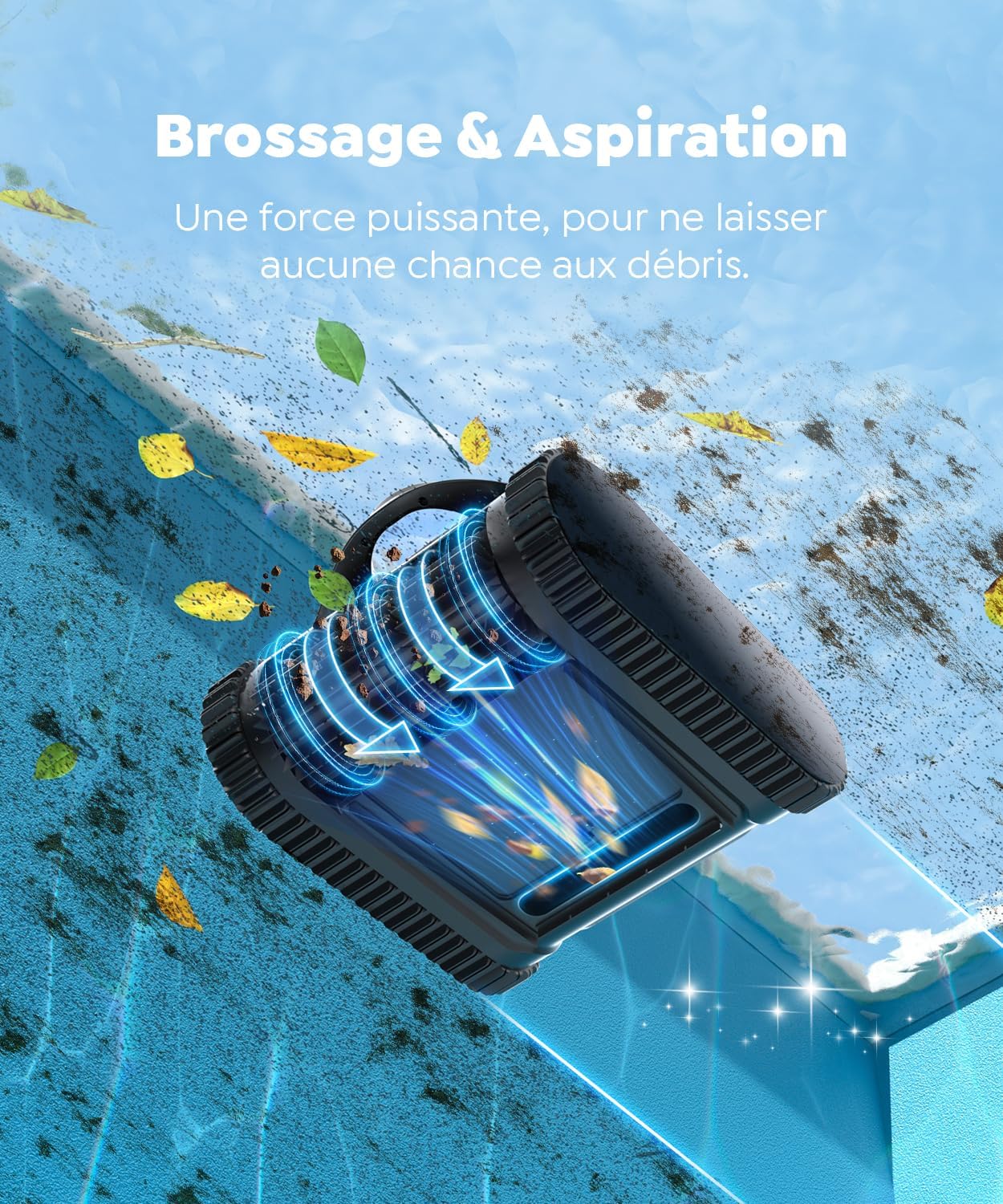 C1 Robot de Piscine Fond et Parois, Double Filtre, Robot Piscine sans Fil, 7 Modes Nettoyage, 170-180 Min d'Autonomie, Puissant Aspirateur pour Piscines jusqu'à 150 m²,Bleu Minuit