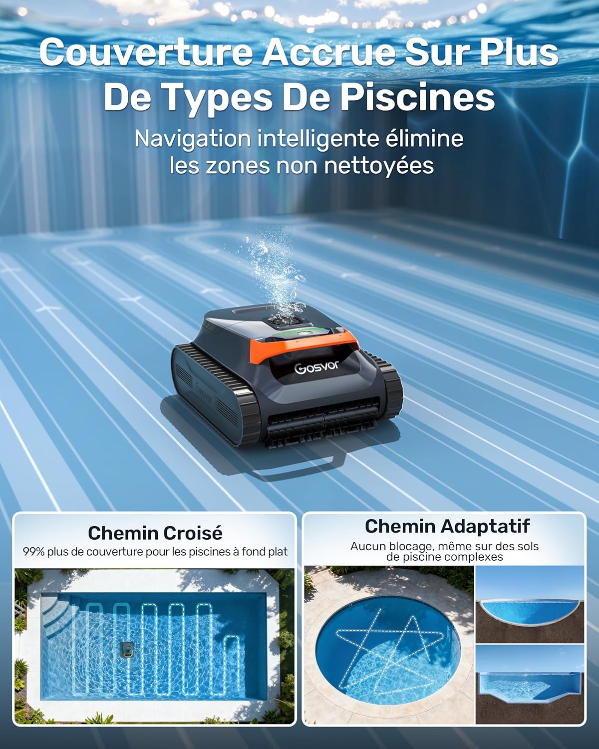 LiteVac G1 Robot Piscine Fond et Parois Sans Fil, Navigation WavePath,Filtration 3 μm, Nettoyeur de piscine 4-en-1, Aspiration 15 000 L/h, Contrôle via application, pour piscines jusqu’à 200 m² Orange