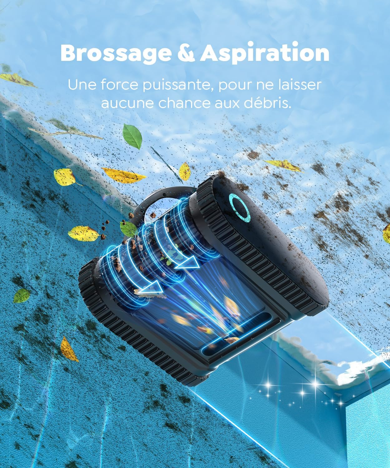 C1 Robot de Piscine Fond et Parois, Double Filtre, Robot Piscine sans Fil, 7 Modes Nettoyage, 170-180 Min d'Autonomie, Puissant Aspirateur pour Piscines jusqu'à 150 m², Gris mica
