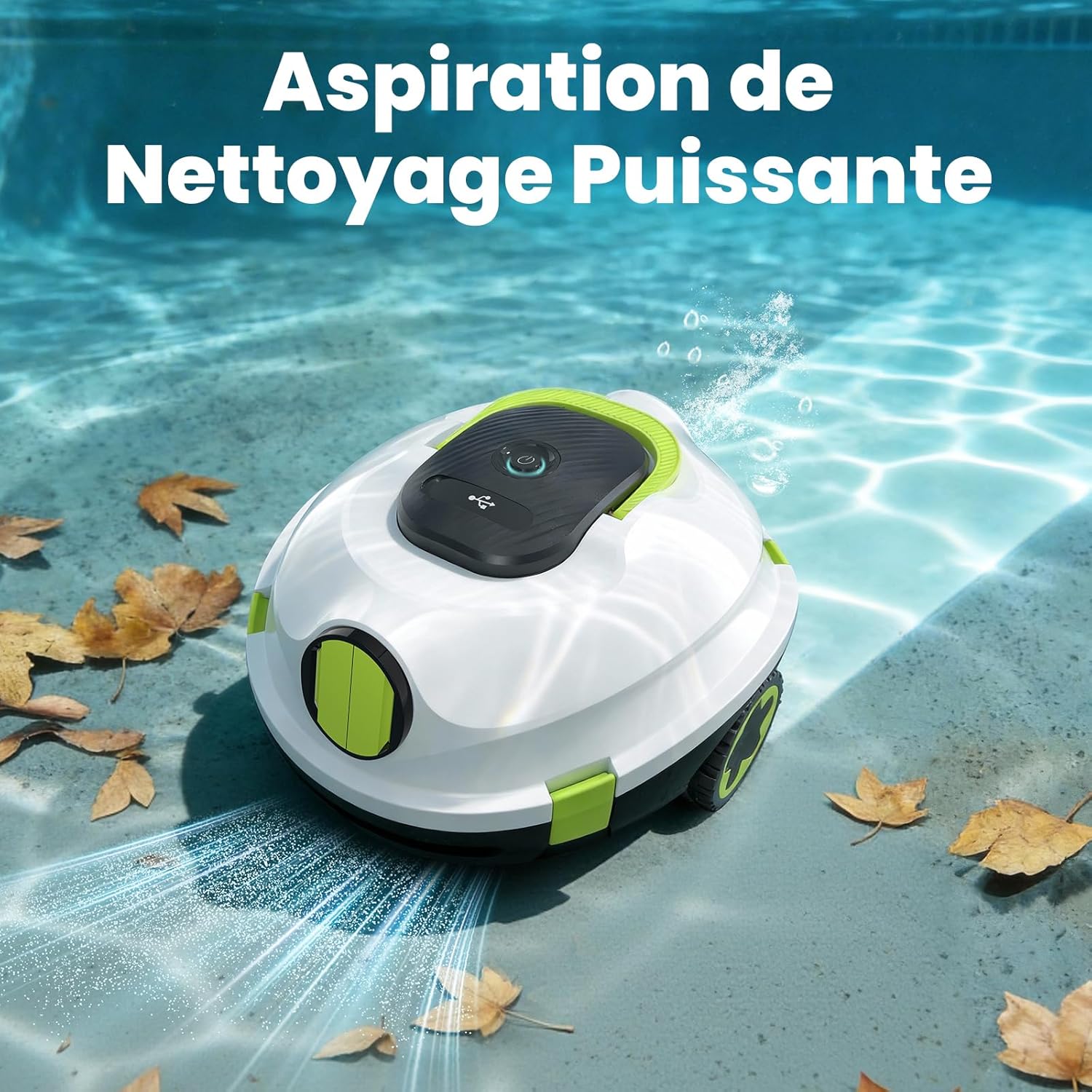 Robot Nettoyeur de Piscine sans Fil - Aspirateur de Piscine Automatique, 120 Min d'autonomie, Auto-Stationnement & Ultra Léger - Robot pour Piscine Hors-Sol ou Enterrée à Fond Plat jusqu'à 110 m²(BL) Blanc