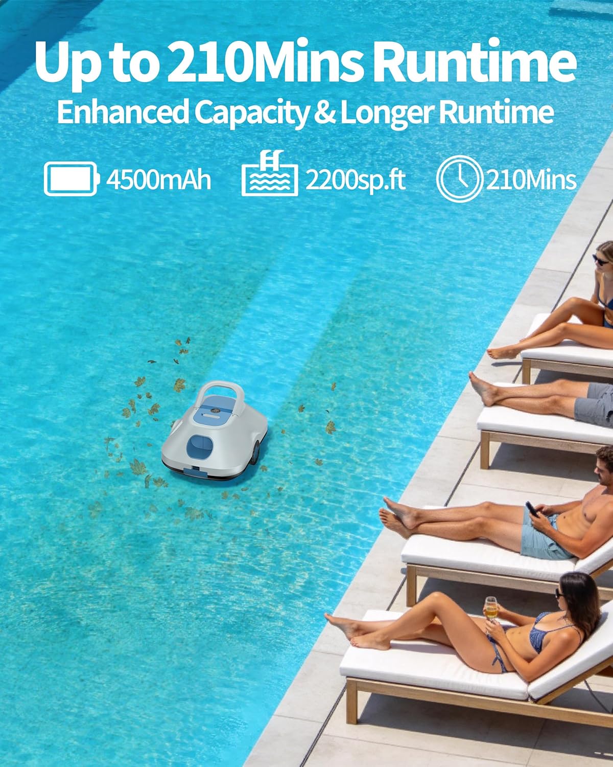 2026 Upgrade Robot Piscine,Aspirateur Robot Piscine sans Fil, Robot De Piscine sans Fil, Stationnement Automatique,Autonomie 210-Min pour piscines Hors-Sol Et enterrées, Jusqu'à 200 m²,Bleu