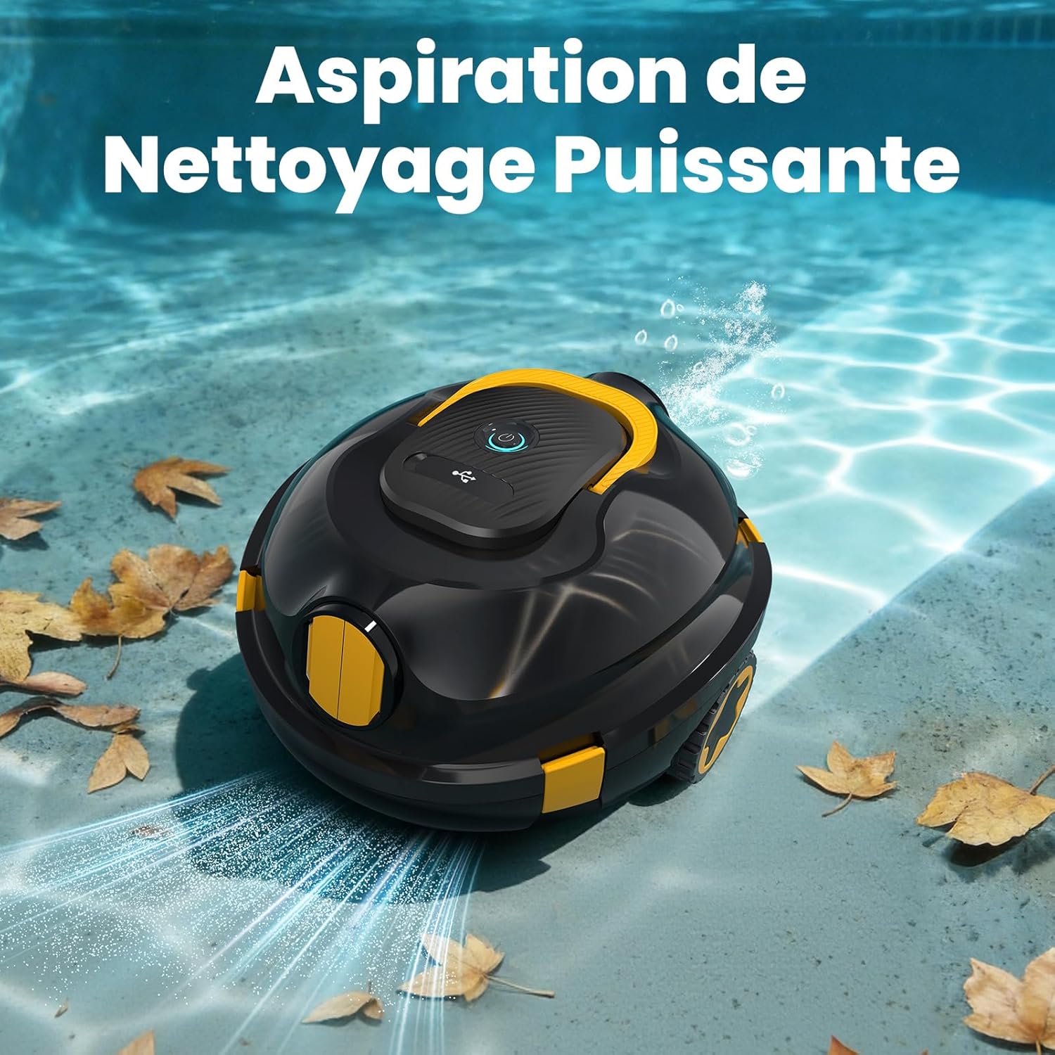 Robot Nettoyeur de Piscine sans Fil - Aspirateur de Piscine Automatique, 120 Min d'autonomie, Auto-Stationnement & Ultra Léger - Robot pour Piscine Hors-Sol ou Enterrée à Fond Plat jusqu'à 110 m²(n) Noir