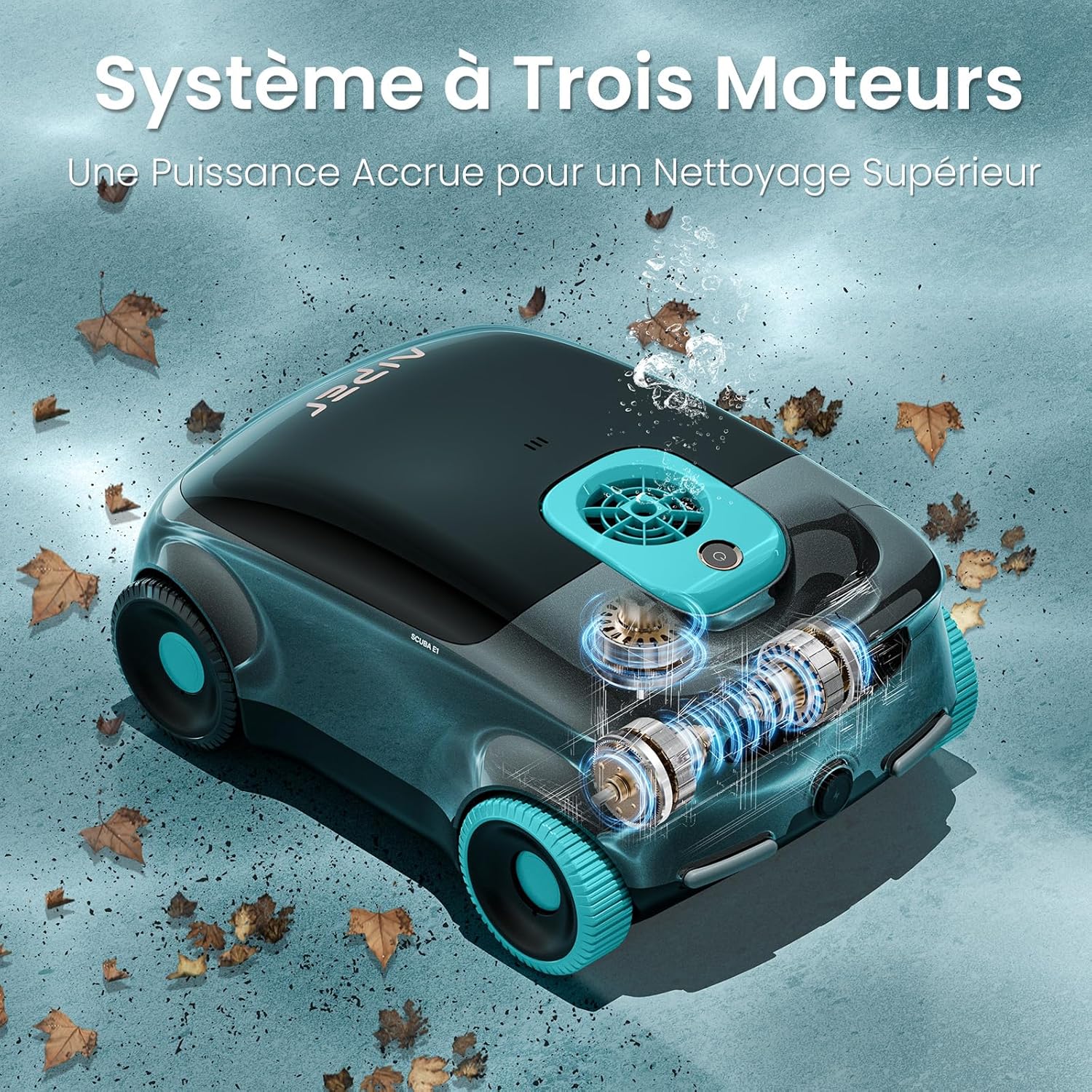 Scuba E1 Robot Piscine Hors Sol sans Fil, Aspirateur Haute Performance: Filtration 3μm+180μm de Précision, Tri-Moteur Puissance Renforcée, 130 Min Autonomie, Piscines 100㎡