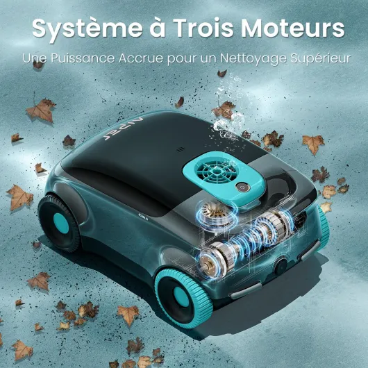 Scuba E1 Robot Piscine Hors Sol sans Fil, Aspirateur Haute Performance: Filtration 3μm+180μm de Précision, Tri-Moteur Puissance Renforcée, 130 Min Autonomie, Piscines 100㎡